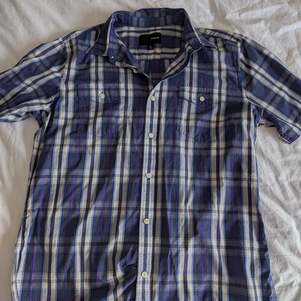 Hurley Navy and White Plaid Casual Shirt
